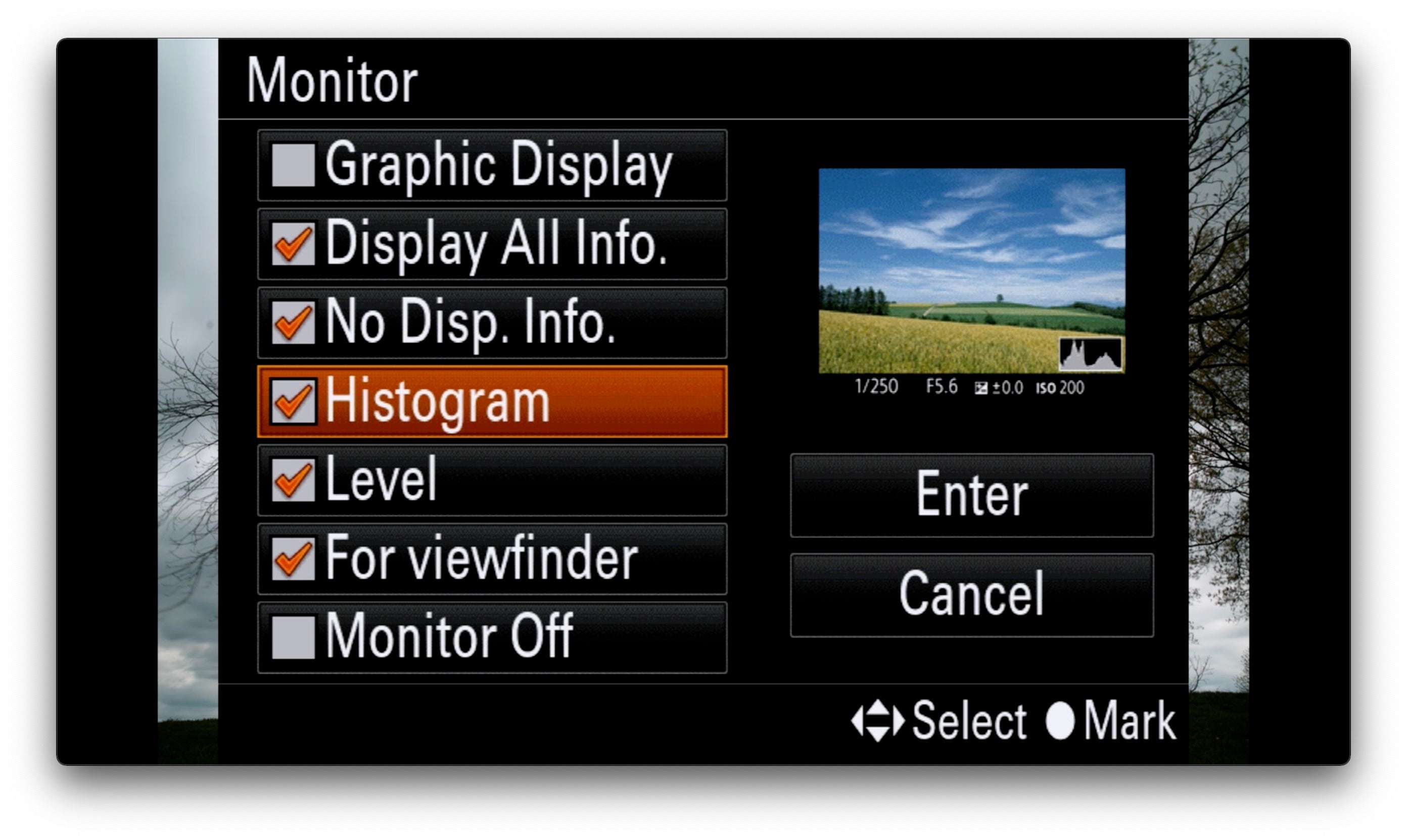 Sony Alpha Universe Long Exposure B-W Settings Histogram On LCD Monitor 