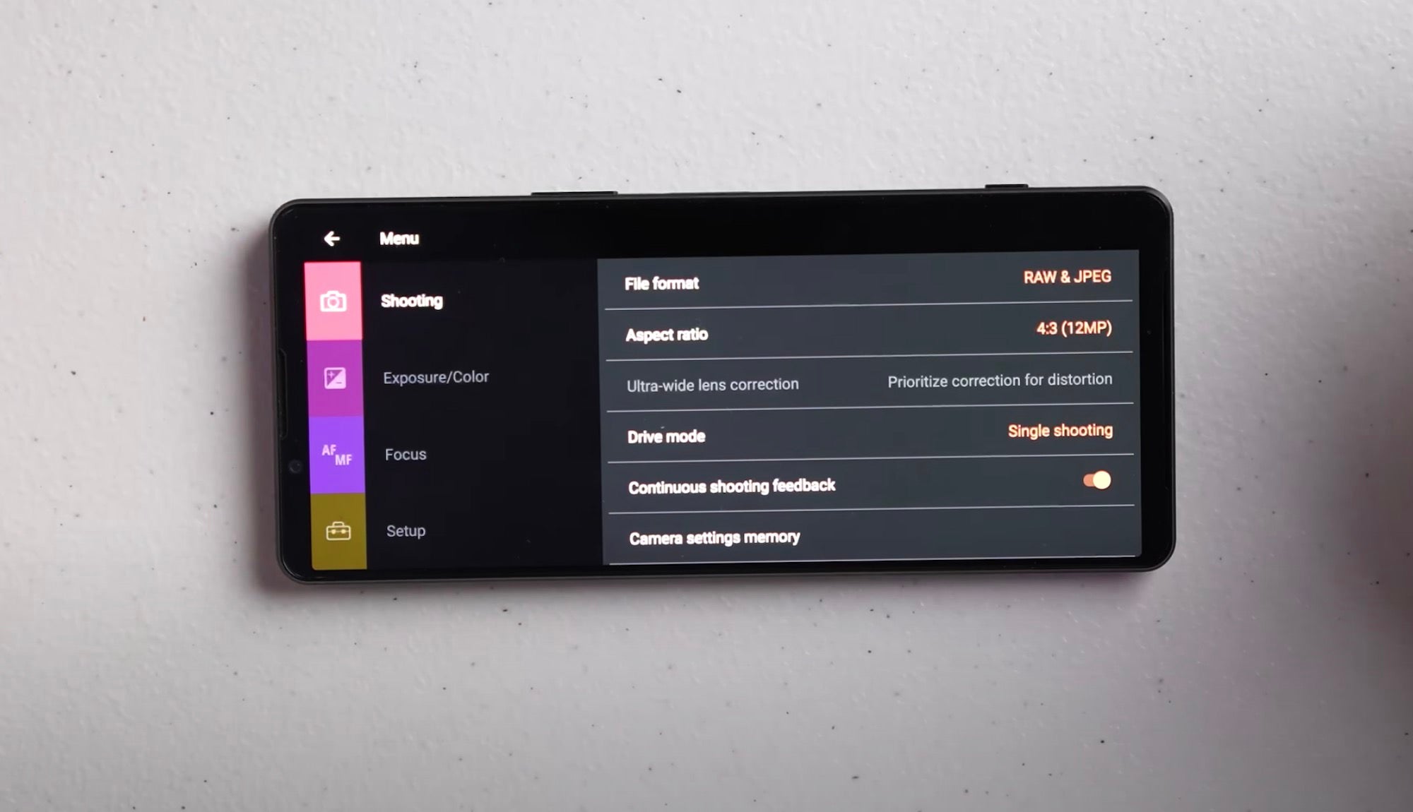 Xperia 1 IV Setup: Shooting Menu