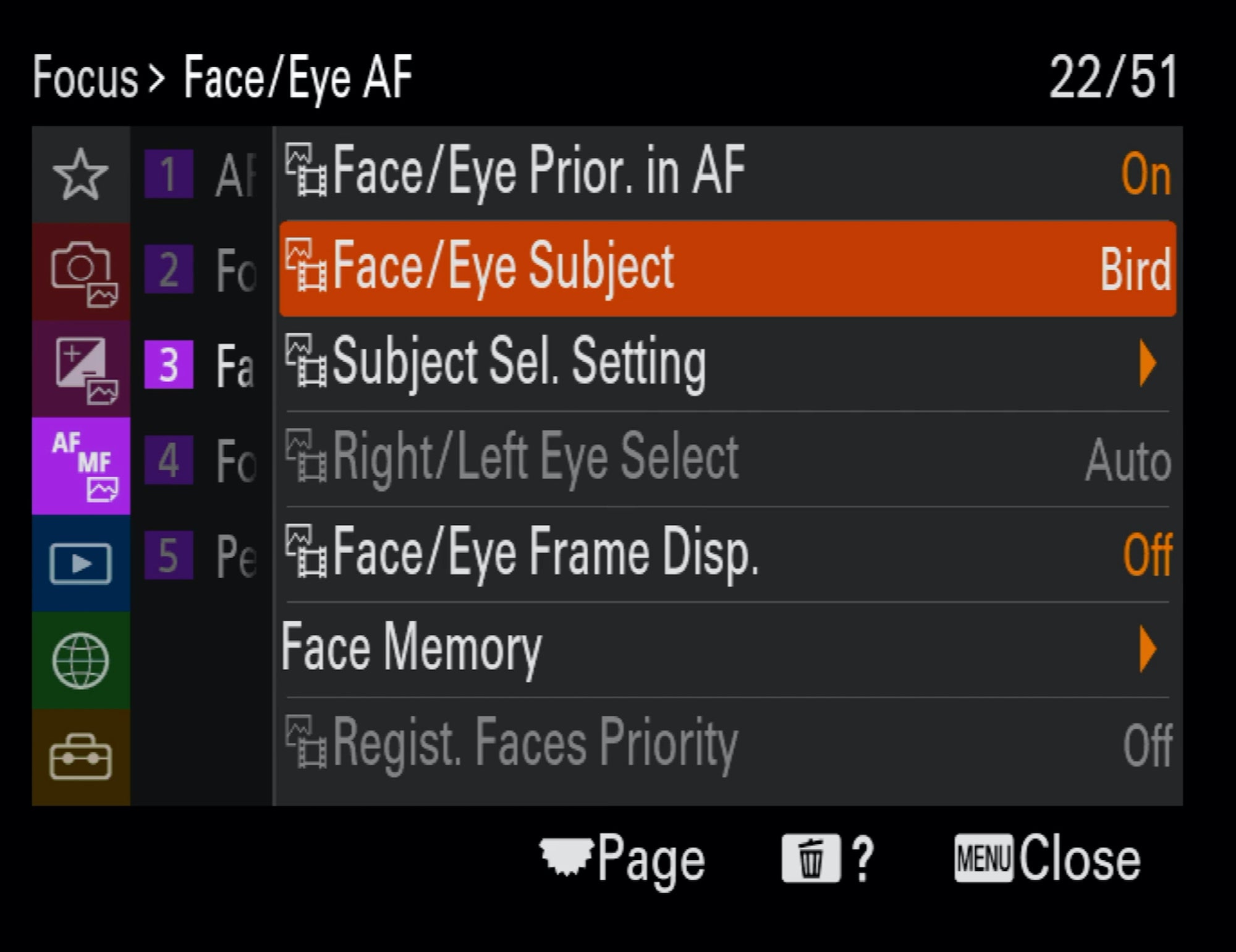 Bird Photography Menu Setup - Bird Eye AF