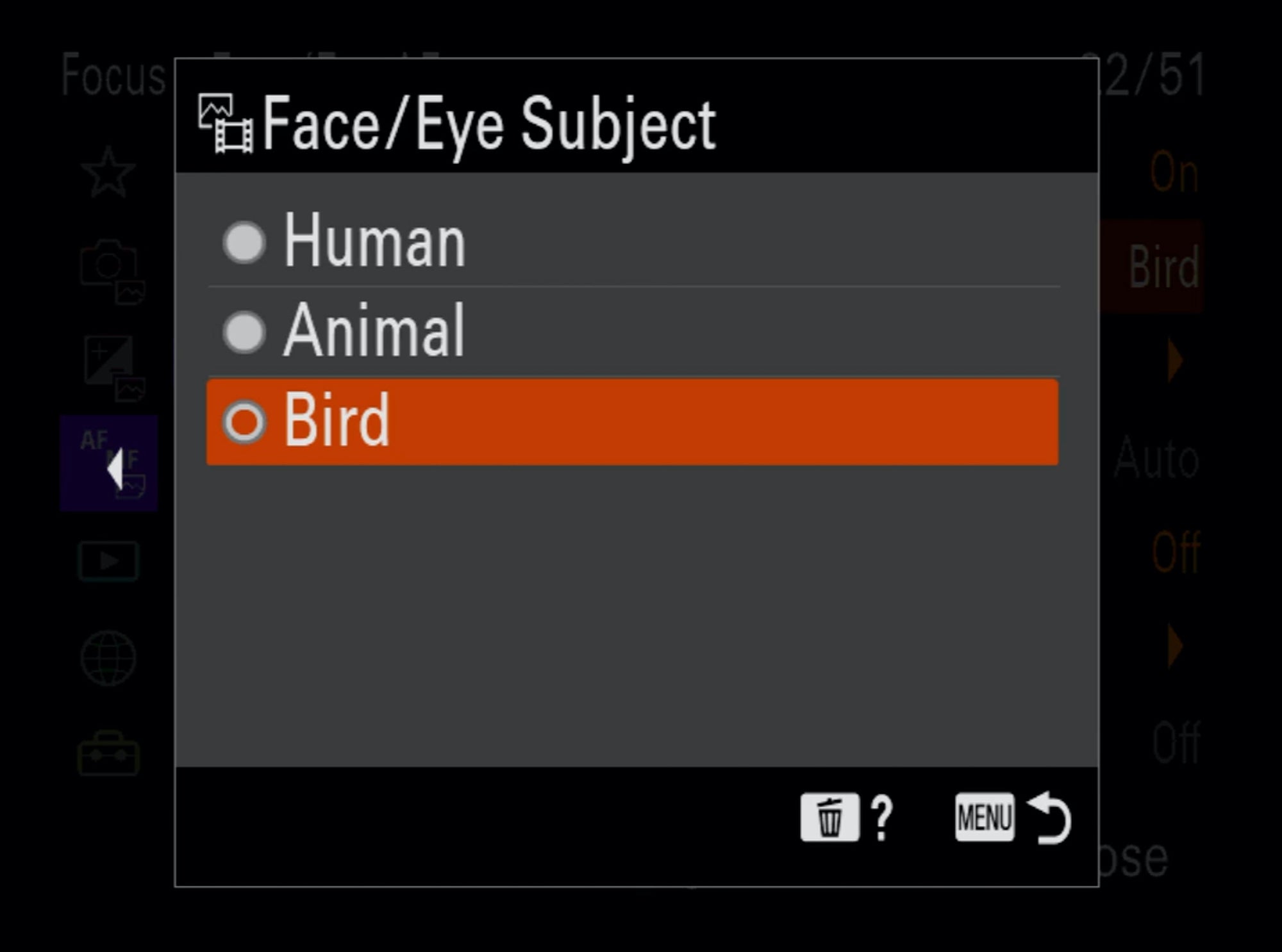 Bird Photography Menu Setup - Bird Eye AF