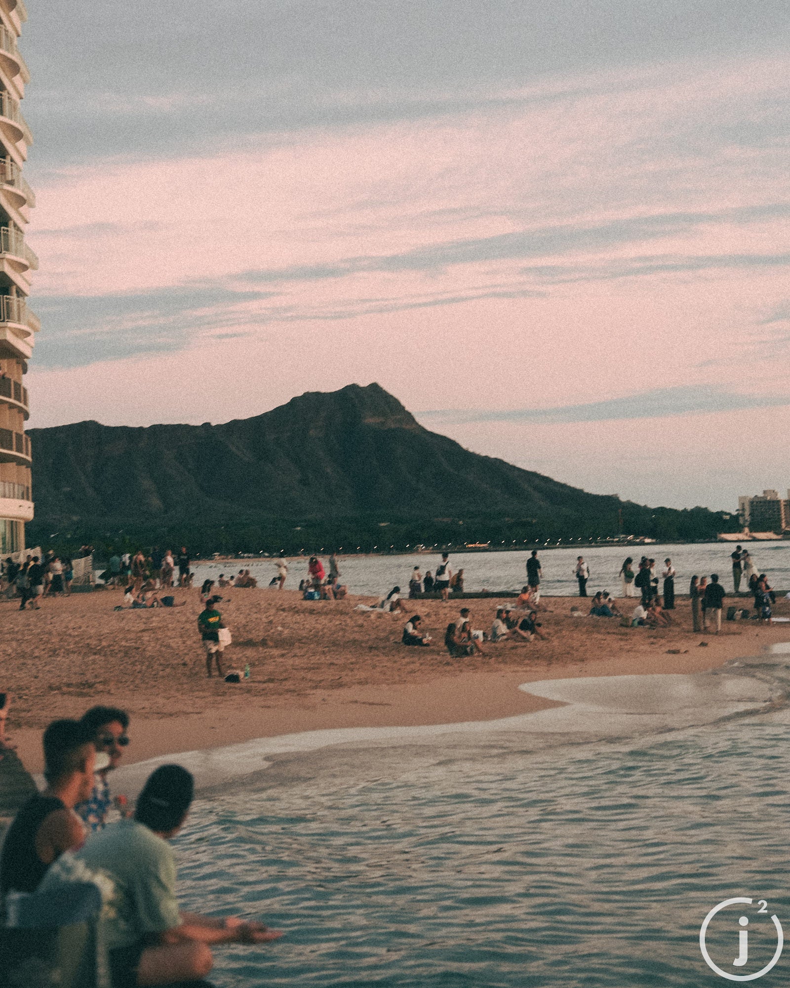 Mountain in the distance of a beach scene