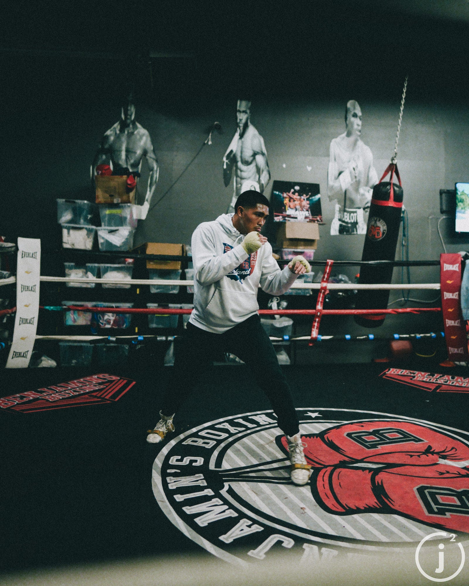 Boxer punching in the ring